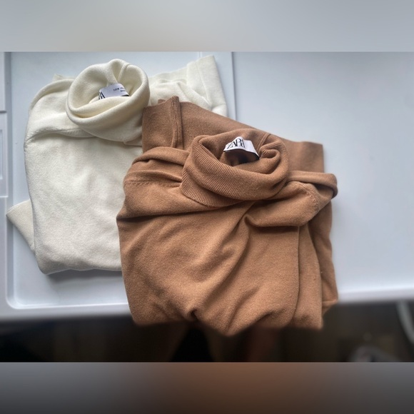 Zara Tops - Set of 2 Zara short sleeve turtleneck knit shirts in brown and cream size medium
